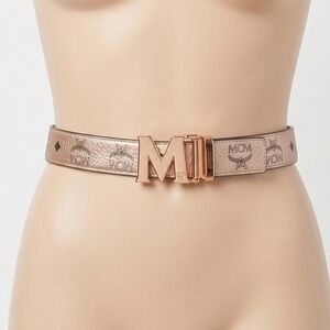 MCM Claus M Reversible Belt Rose Gold/Black Women One Size Leather Authentic